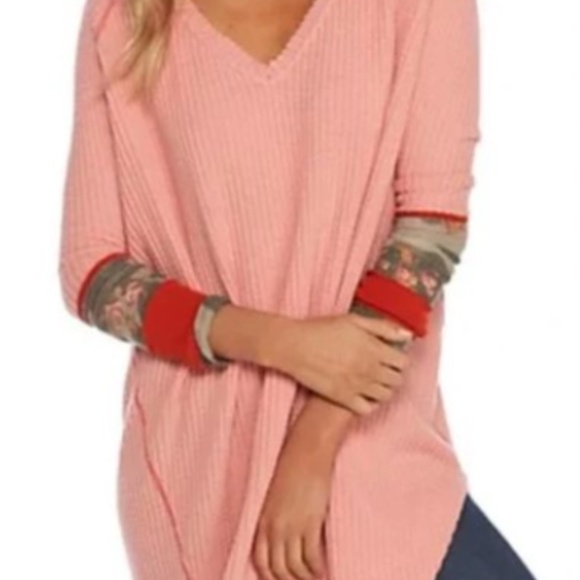 Free People We the Free Waffle Knit Thermal Top Women's XS Oversized Stretch - Picture 1 of 5
